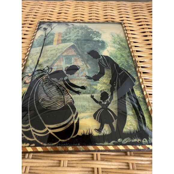 Vintage 40's Reverse Painted Victorian Couple Toddle Convex Glass Picture - Picture 3 of 8